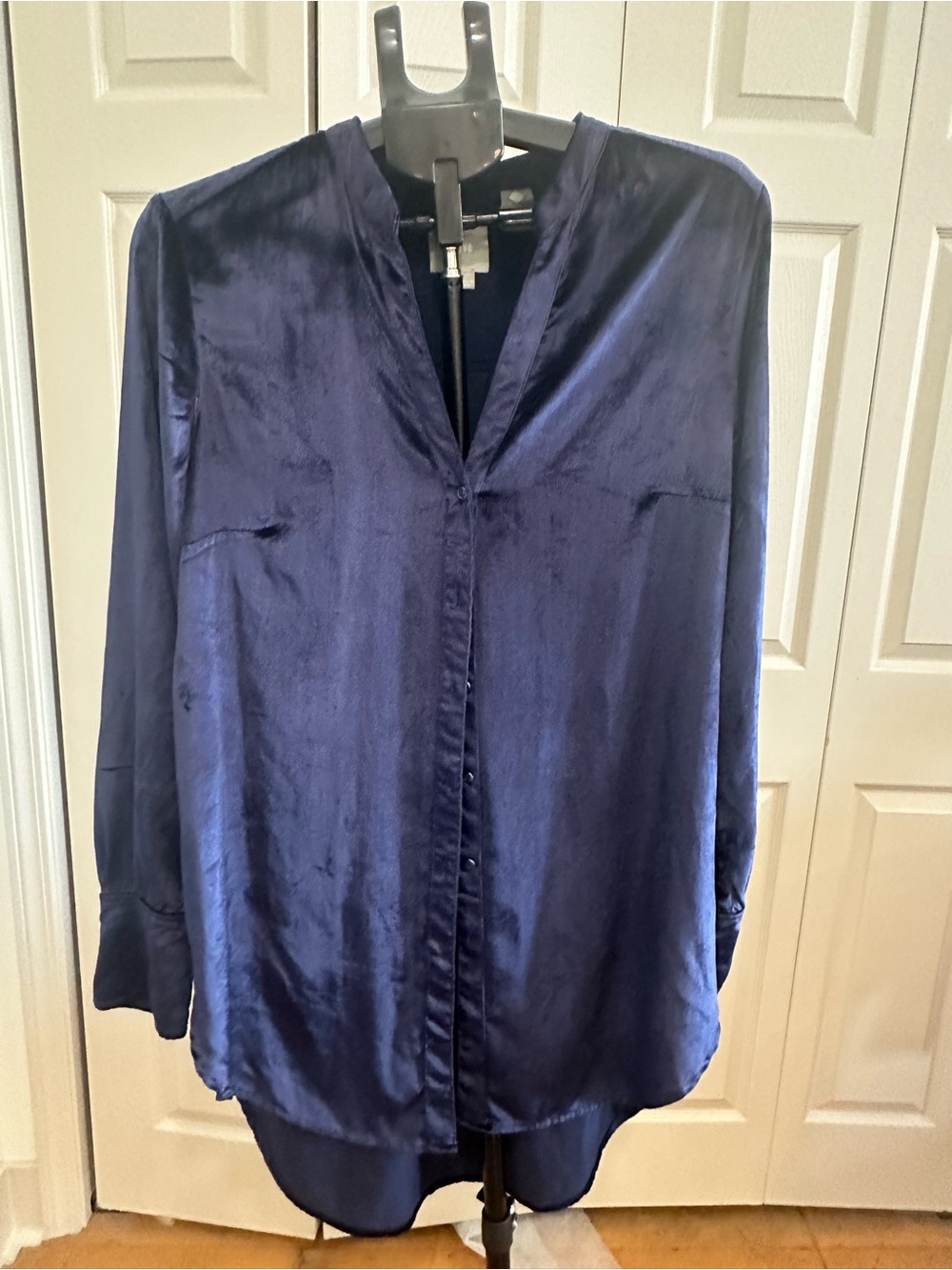 Maeve Navy Velvet V-Neck Long Sleeve Blouse